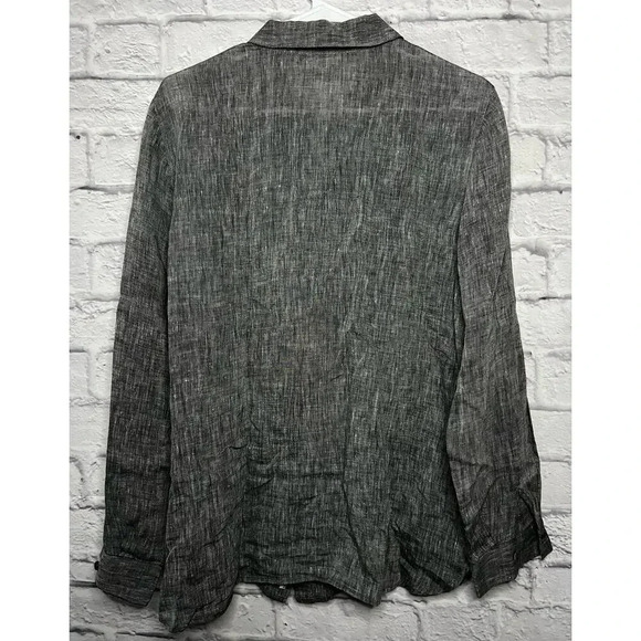 J.Jill love linen 100% gray button up shirt blouse long sleeve size M. - Picture 4 of 8